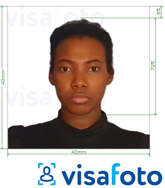 ตัวอย่างภาพถ่ายสำหรับ คองโก (Brazzaville) e-visa ด้วยข้อกำหนดเกี่ยวกับขนาดที่แน่นอน