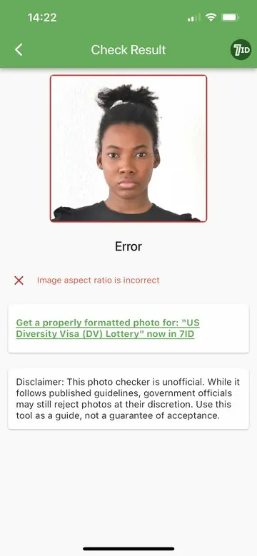 7ID: DV Lottery Photo Error