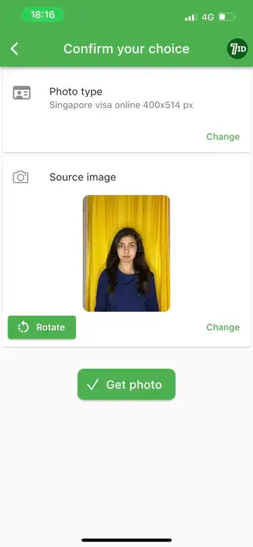 7ID-app: Singapore Visa-fotostørrelse