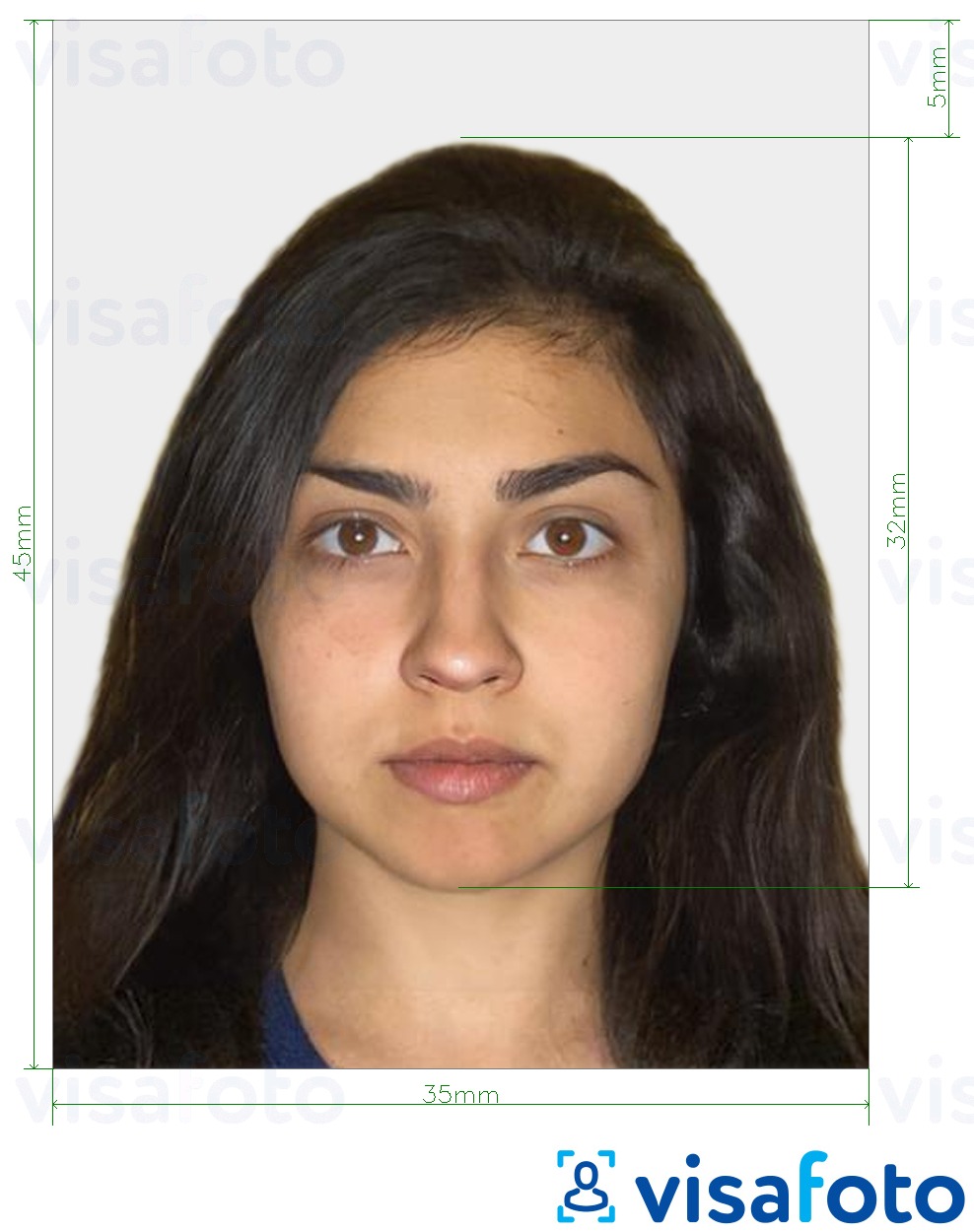 ตัวอย่างภาพถ่ายสำหรับ อิสราเอล Passport 35x45 มม. (3.5x4.5 ซม.) ด้วยข้อกำหนดเกี่ยวกับขนาดที่แน่นอน