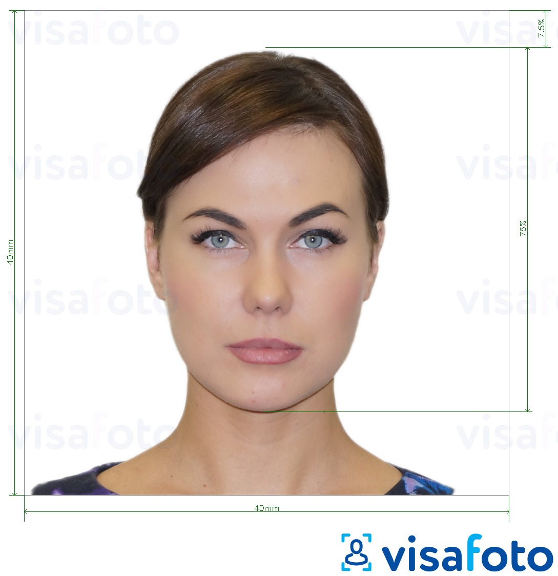 ตัวอย่างภาพถ่ายสำหรับ อิตาลี Passport 40x40 mm (LA consulate) 4x4 cm ด้วยข้อกำหนดเกี่ยวกับขนาดที่แน่นอน